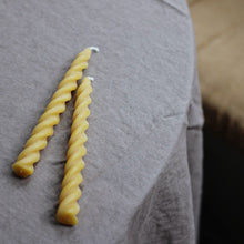 Load image into Gallery viewer, 7" Twisted Beeswax Taper Candles