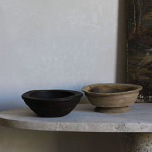 Load image into Gallery viewer, Primitive Pedestal Wood Bowl Metal Detailing
