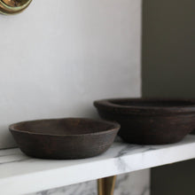 Load image into Gallery viewer, Primitive Flat Dark Wood Bowl
